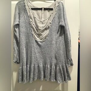 Free People Marigold Shirred Bodice Light Gray Sheer Top